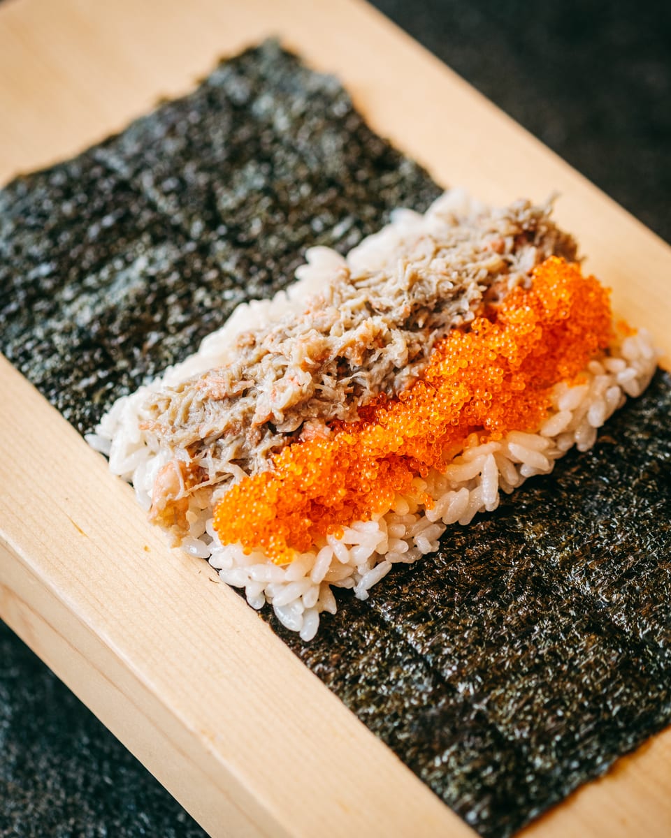 Kani Miso handroll at Momiji Omakase