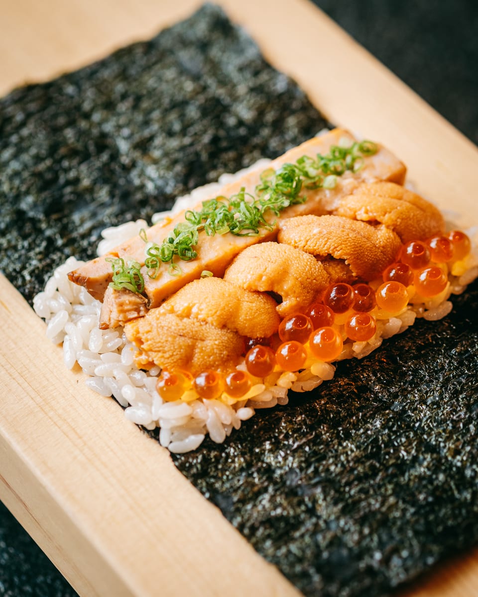 Beyond Eggspectation handroll at Momiji Omakase