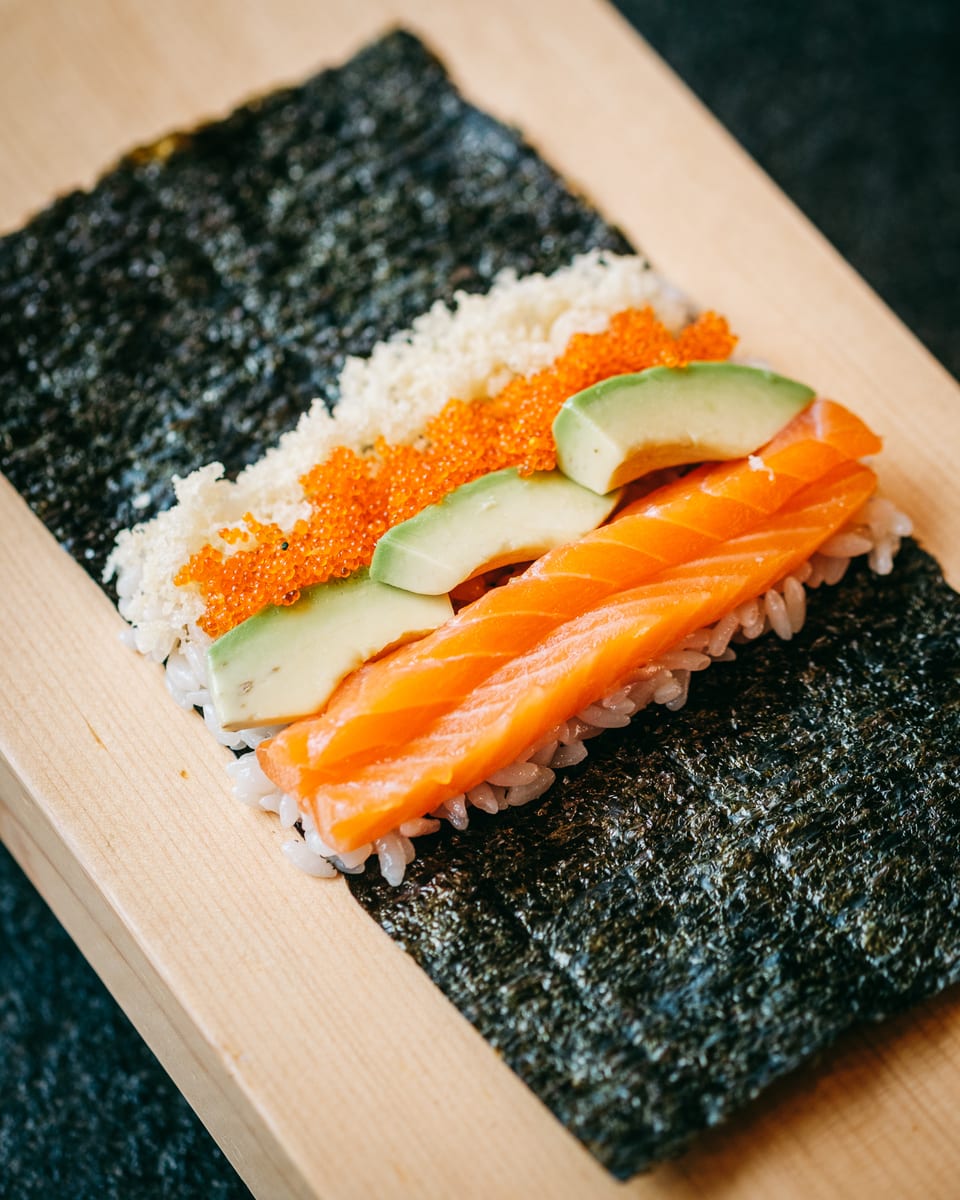 Salmon Crunchy handroll at Momiji Omakase