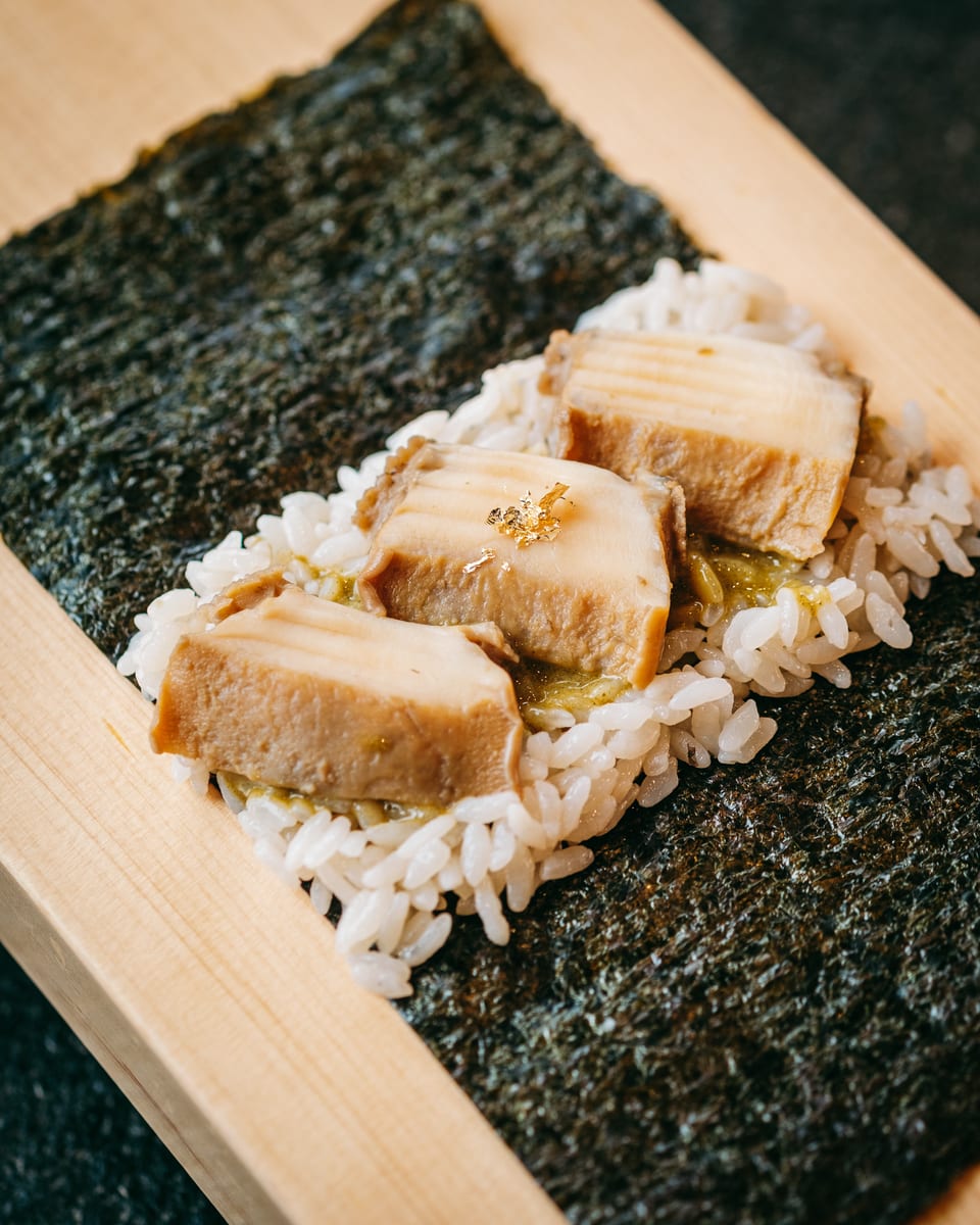 Awabi handroll at Momiji Omakase