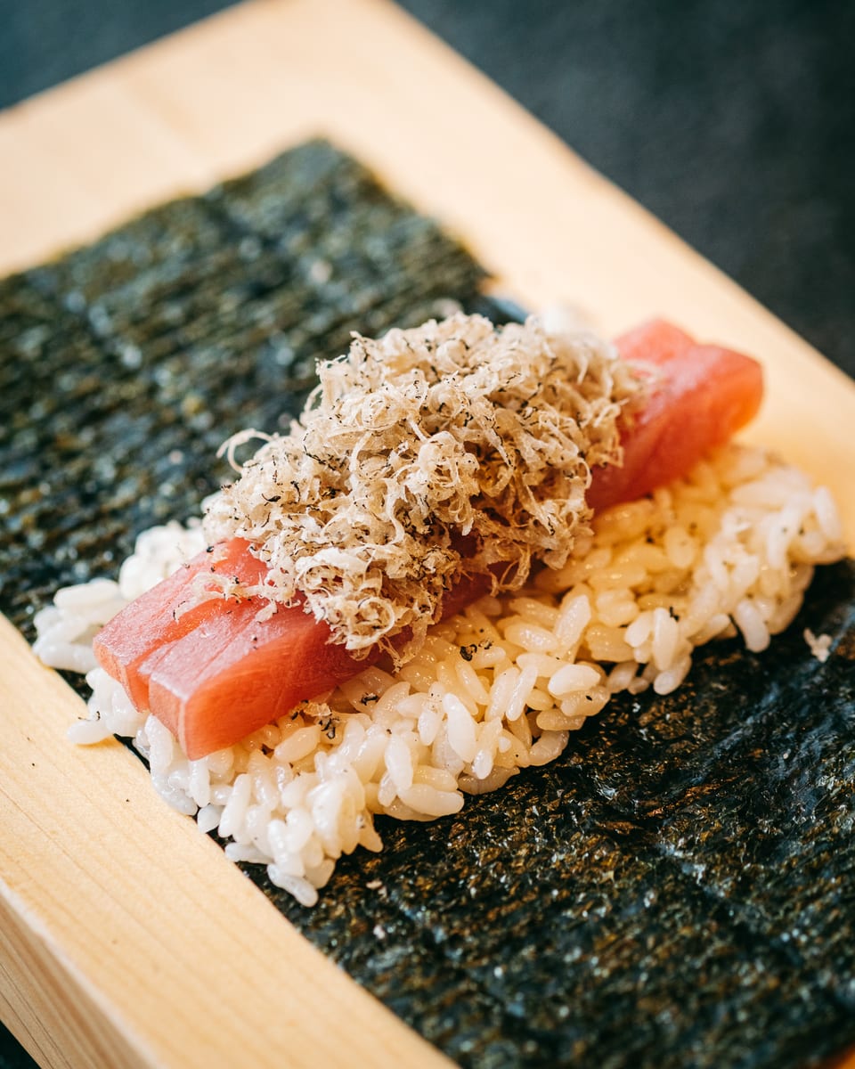 Akami Truffle handroll at Momiji Omakase