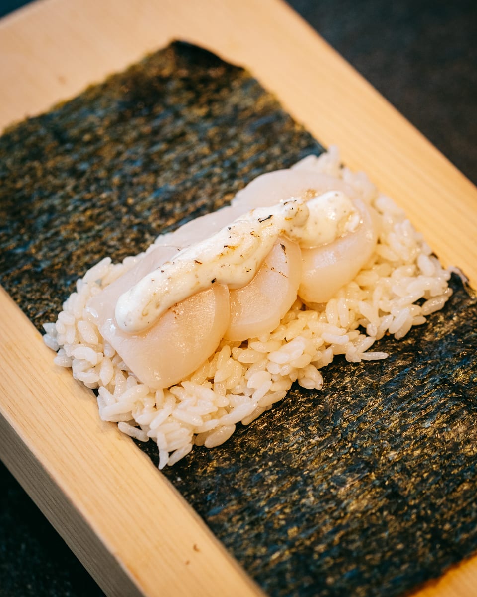 Hotate Truffle handroll at Momiji Omakase