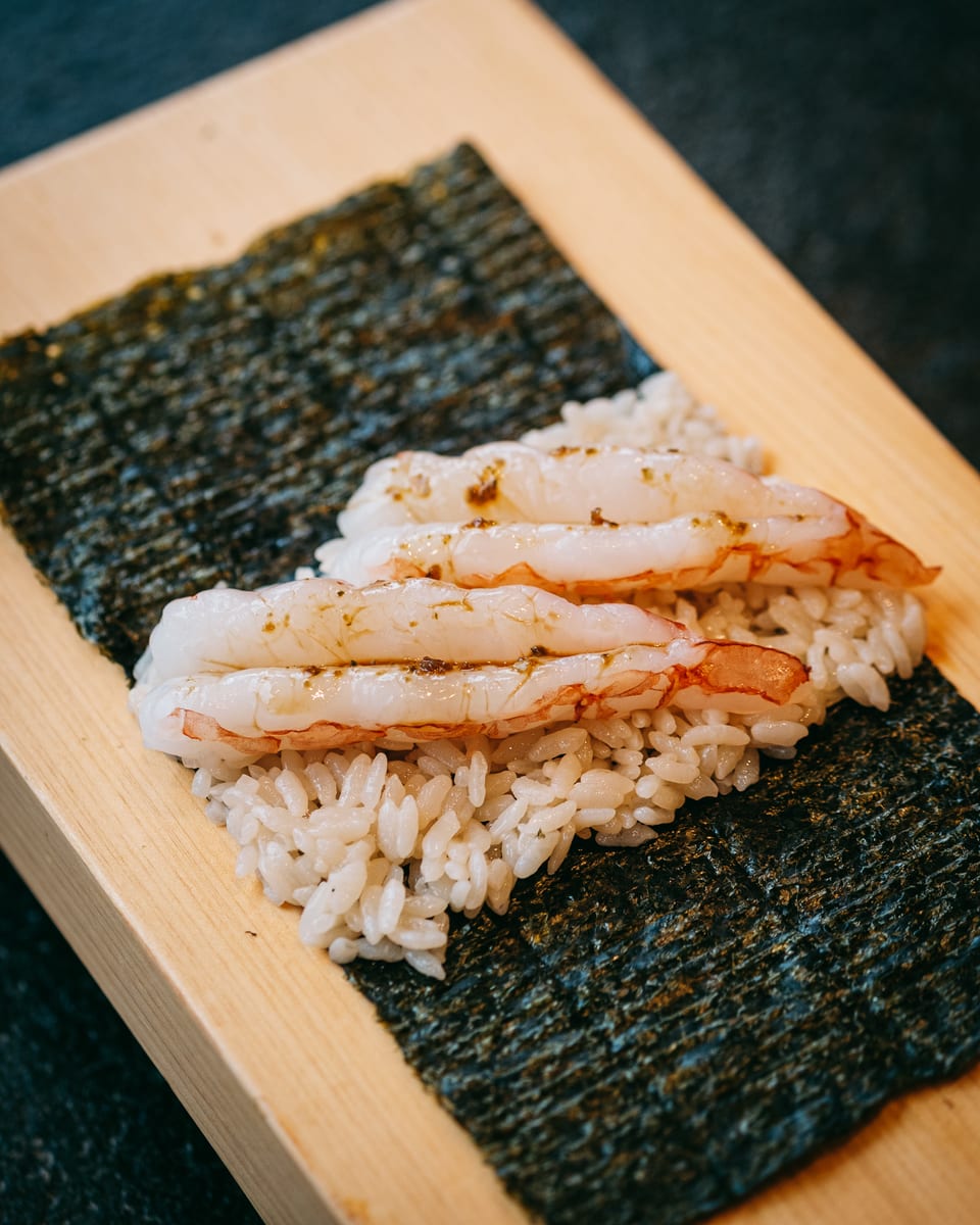 Aka Ebi handroll at Momiji Omakase