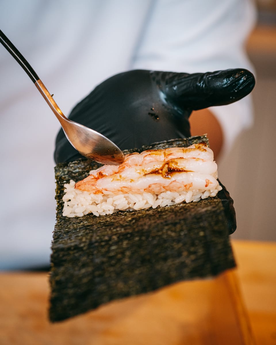 Aka Ebi handroll at Momiji Omakase