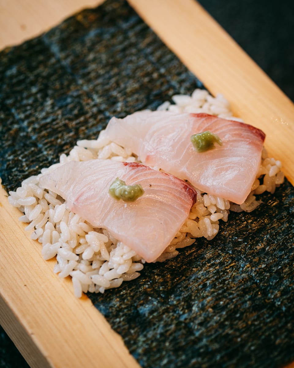 Buri handroll at Momiji Omakase