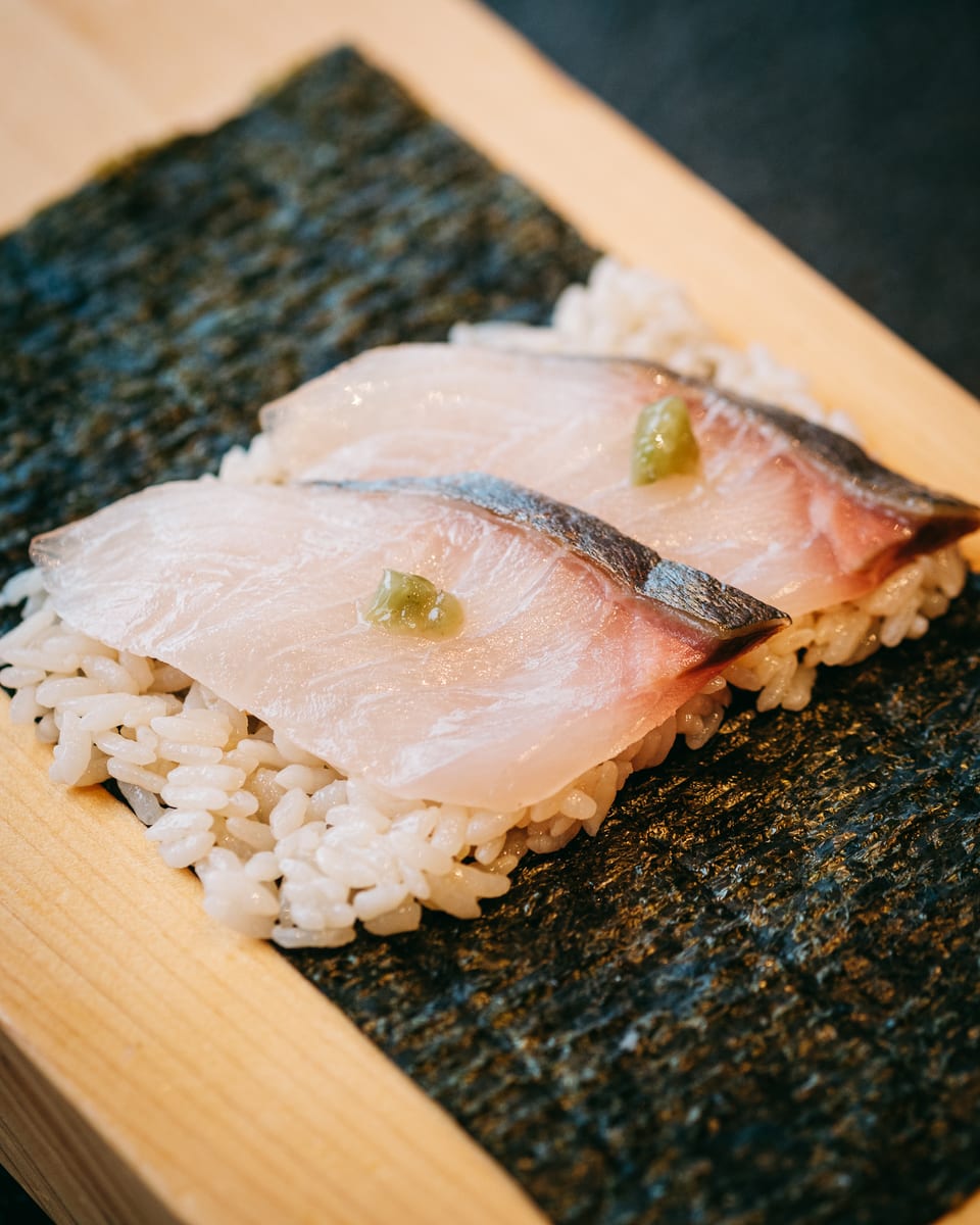 Shima Aji handroll at Momiji Omakase
