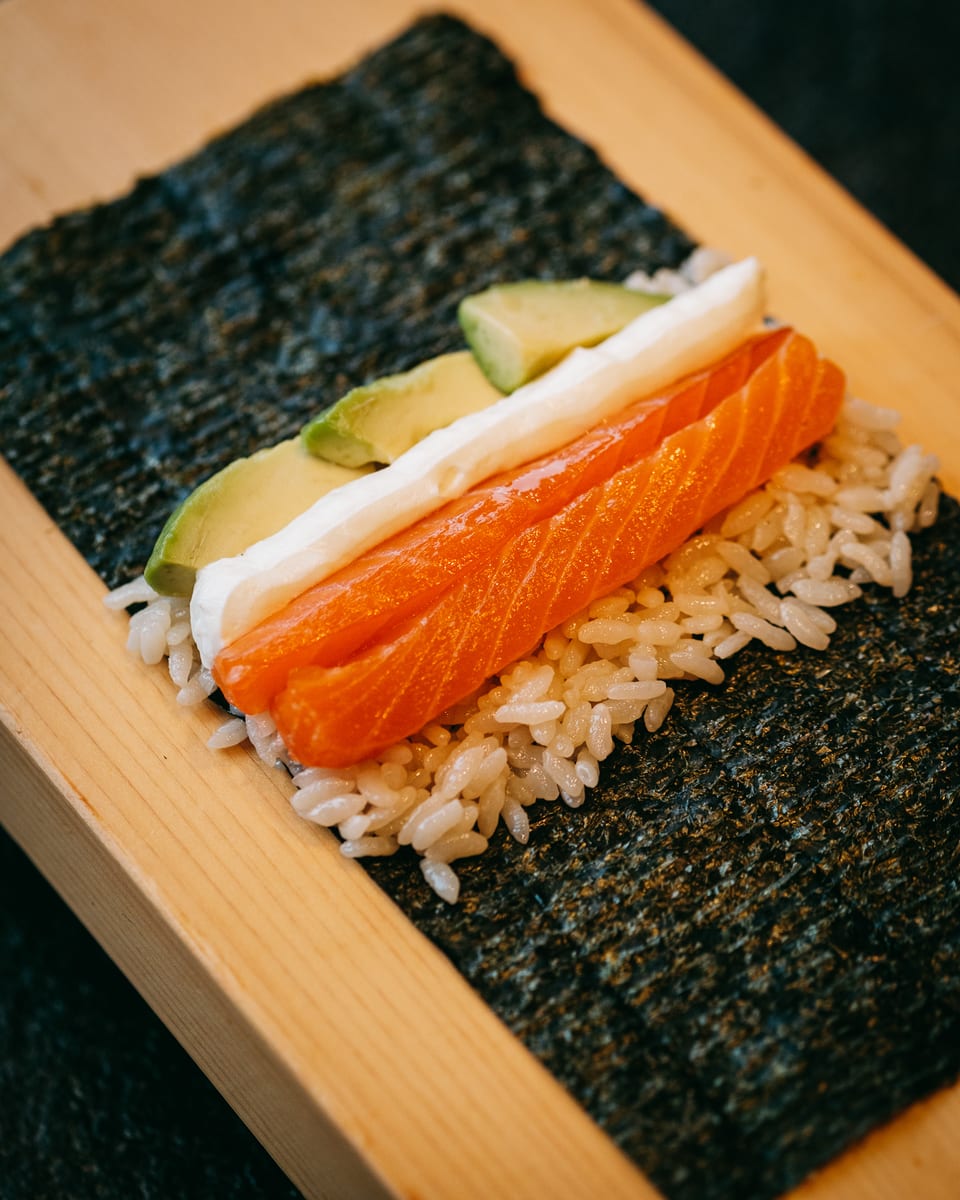 Salmon Cream Cheese handroll at Momiji Omakase