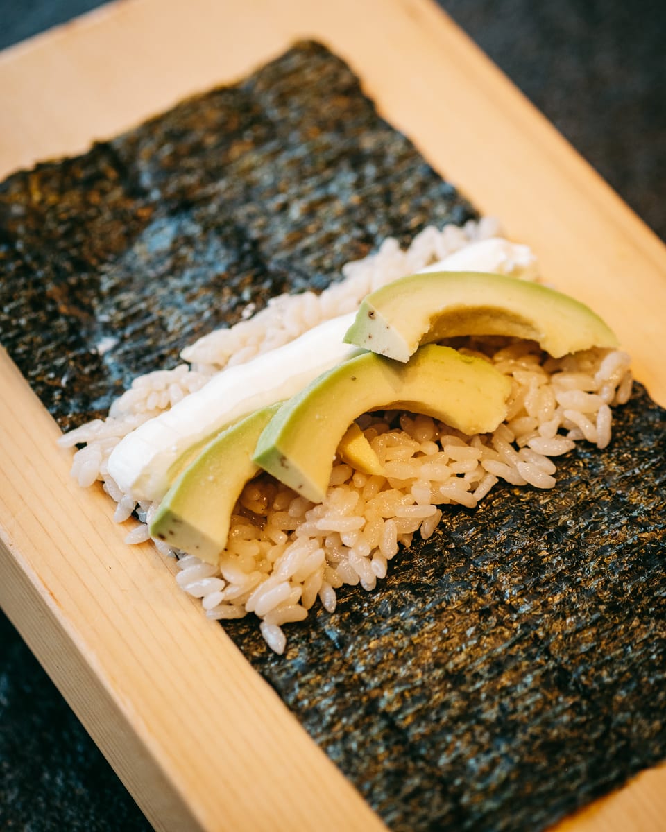 Avocado Cream Cheese handroll at Momiji Omakase